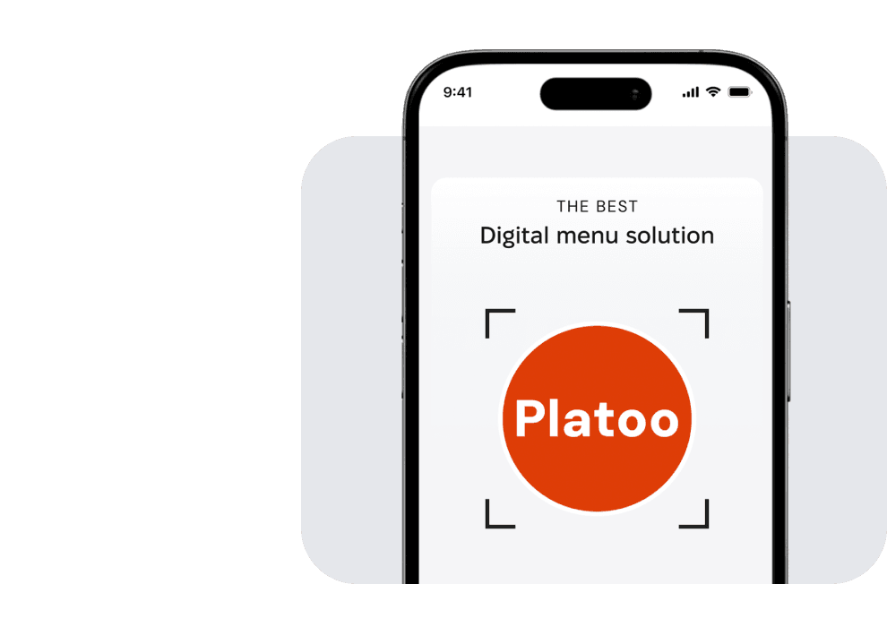 Cyfrowy ekosystem Platoo do zarządzania menu QR dla restauracji i sieci: interfejs strony ze smartfonem pokazującym dostęp do składników i dostępności dań в 2 sekundy