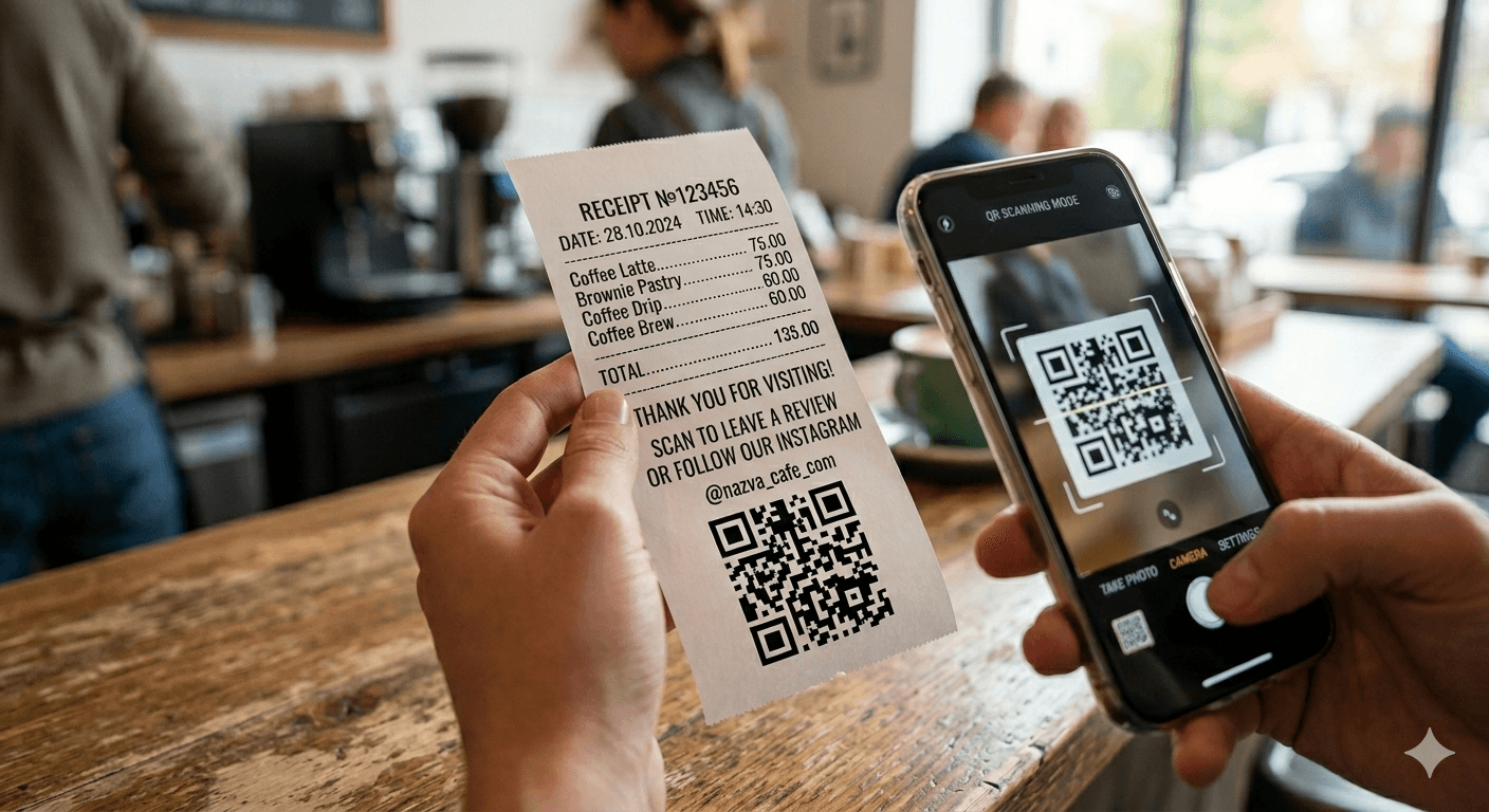 Paragon fiskalny z kodem QR do zbierania opinii przez system Platoo.